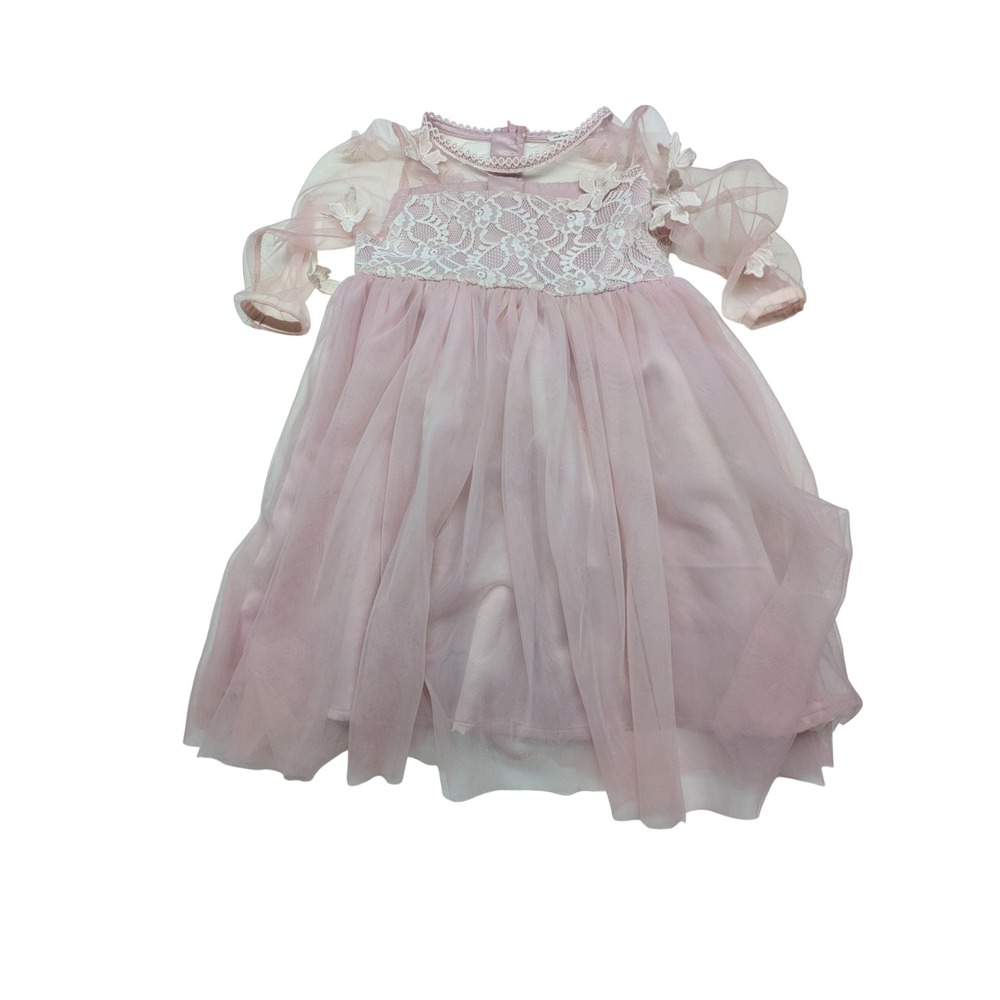 Orchid Lane Girls Pink Lace Tulle Butterfly Formal Dress Size 8 Flower Girl